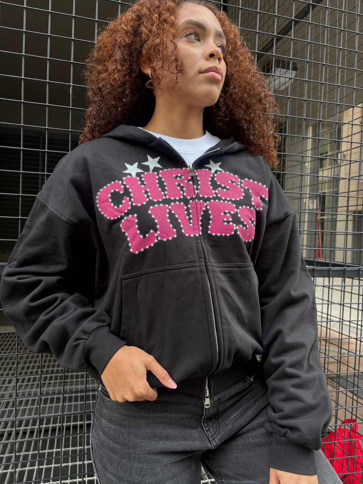 CHRIST LIVES ZIP UP [BLACK/PINK]
