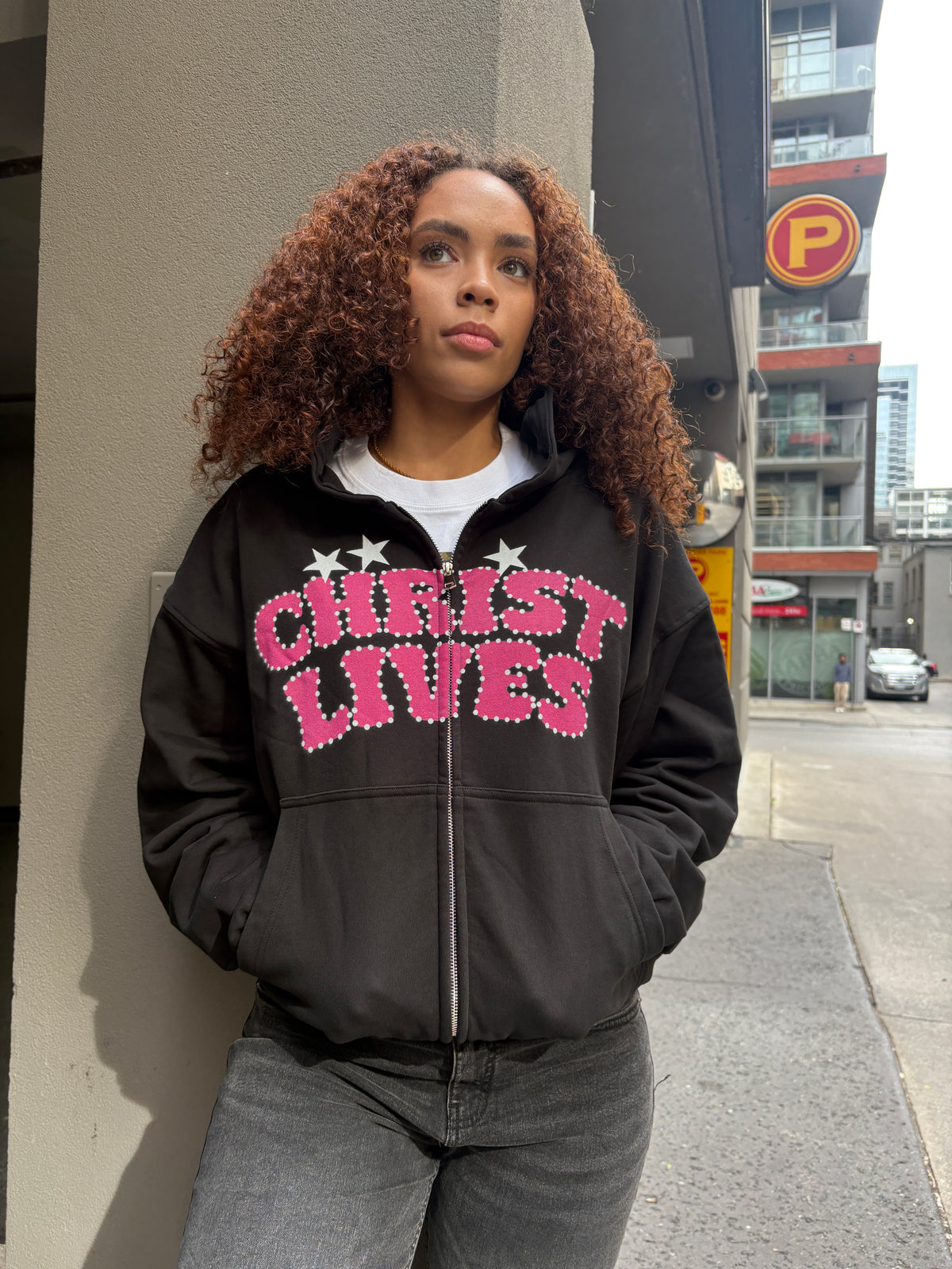 CHRIST LIVES ZIP UP [BLACK/PINK]