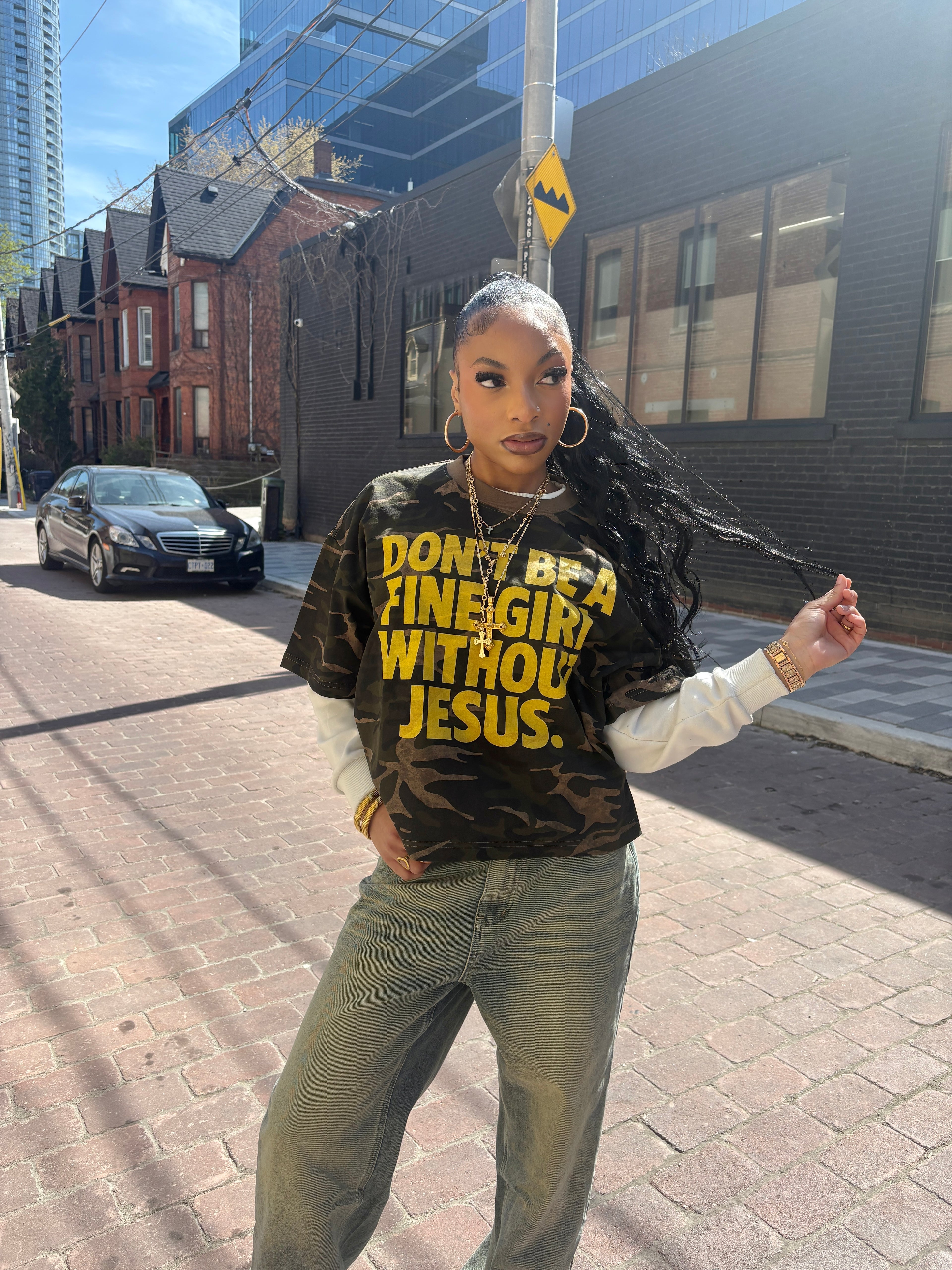 FINE GIRL WITH JESUS TEE [KHAKI CAMO] - DSC TOR