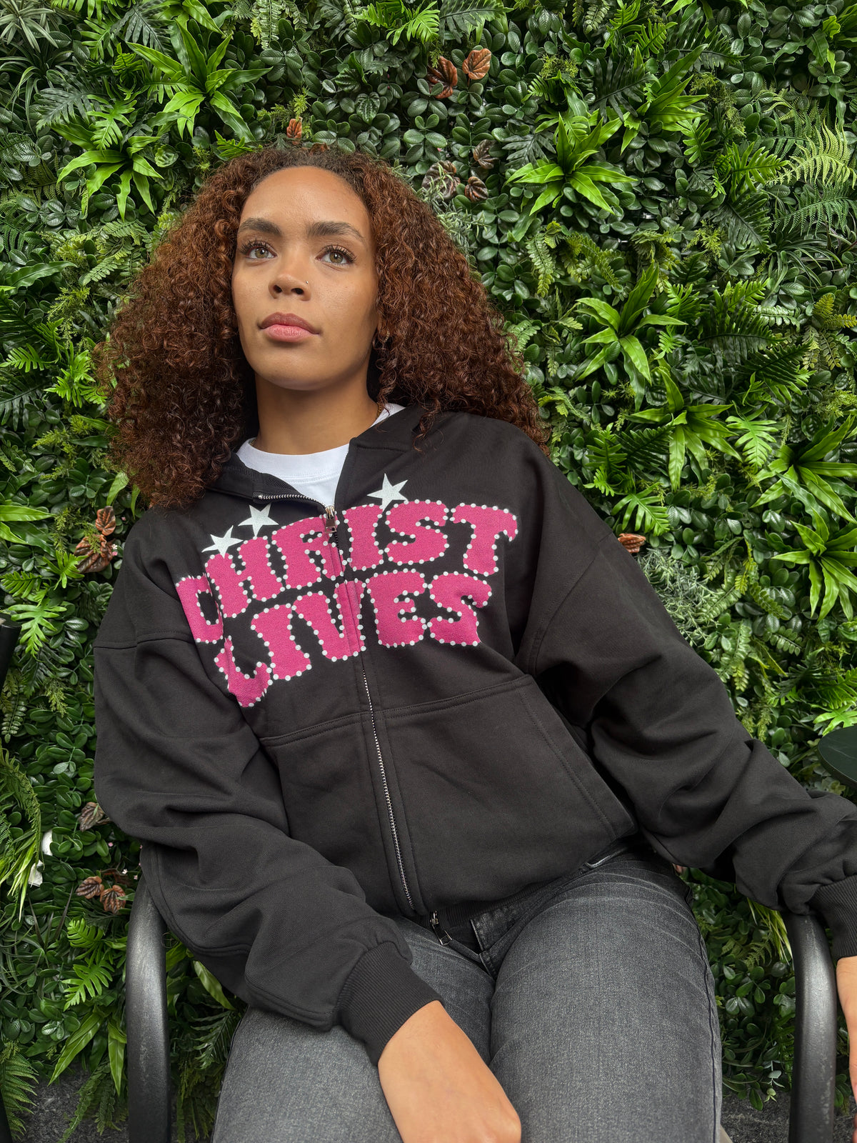CHRIST LIVES ZIP UP [BLACK/PINK]