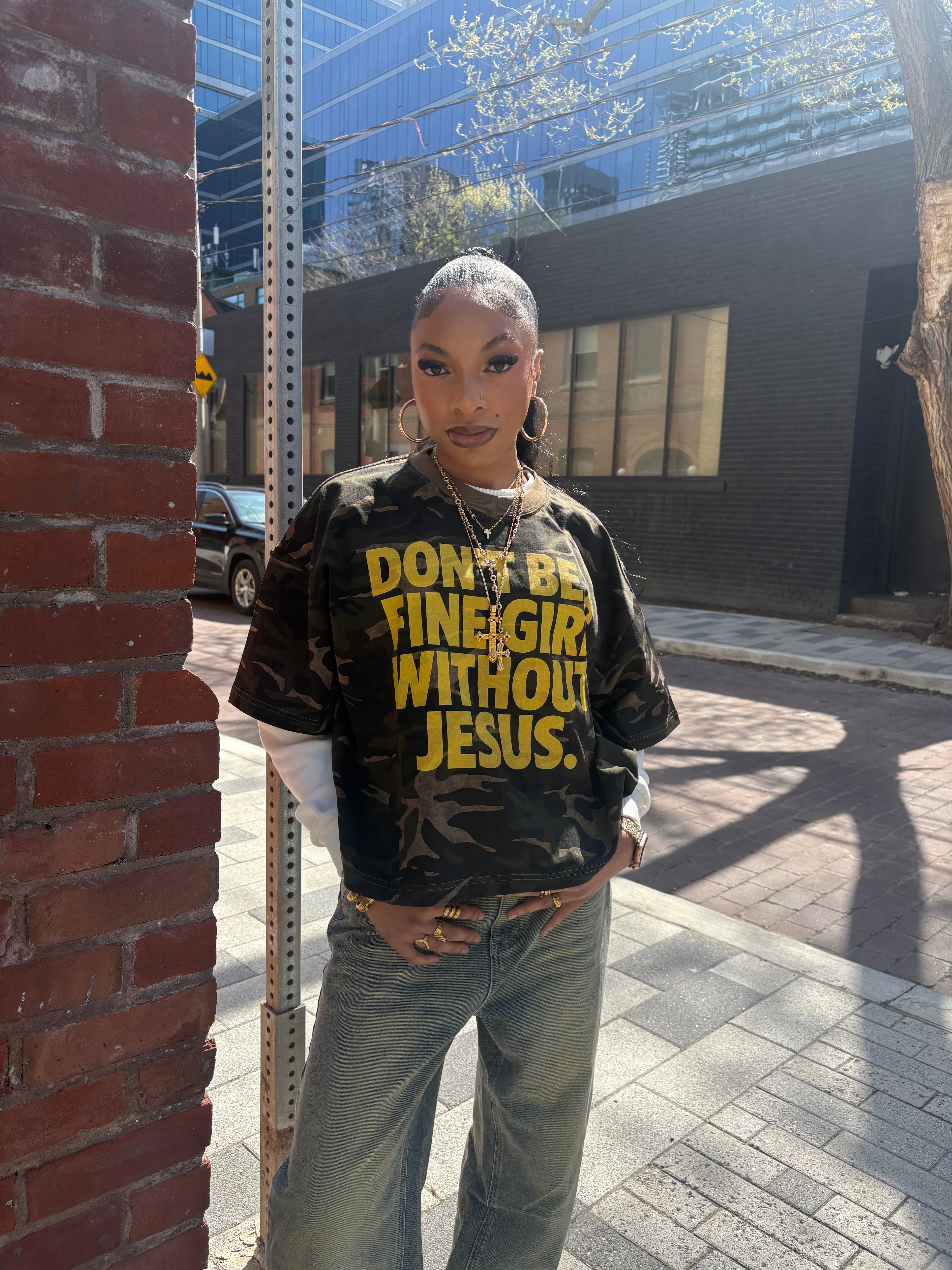 FINE GIRL WITH JESUS TEE [KHAKI CAMO] - DSC TOR