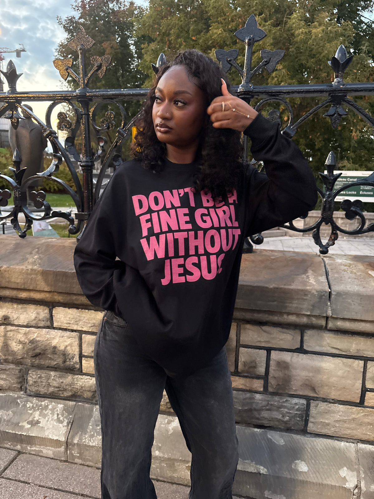 FINE GIRL WITH JESUS LS [PINK] — PLUS SIZE