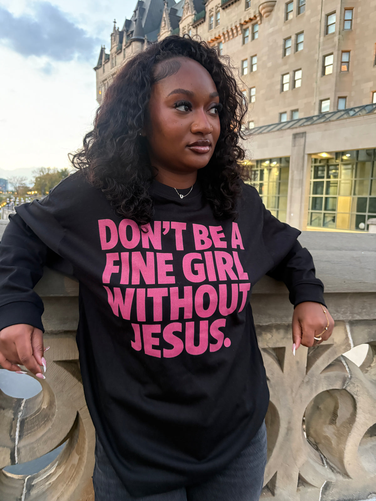 FINE GIRL WITH JESUS LS [PINK] — PLUS SIZE