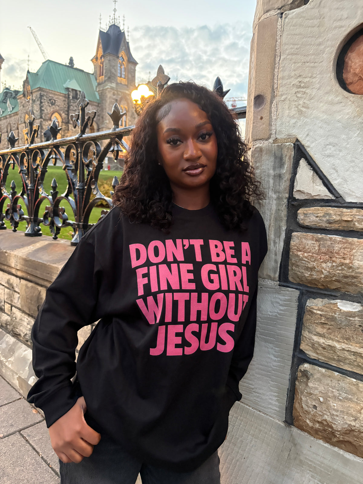 FINE GIRL WITH JESUS LS [PINK] — PLUS SIZE